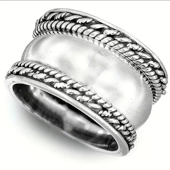 Fashion Wide Ring Silver Plated Braid Edge - Picture 12 of 13